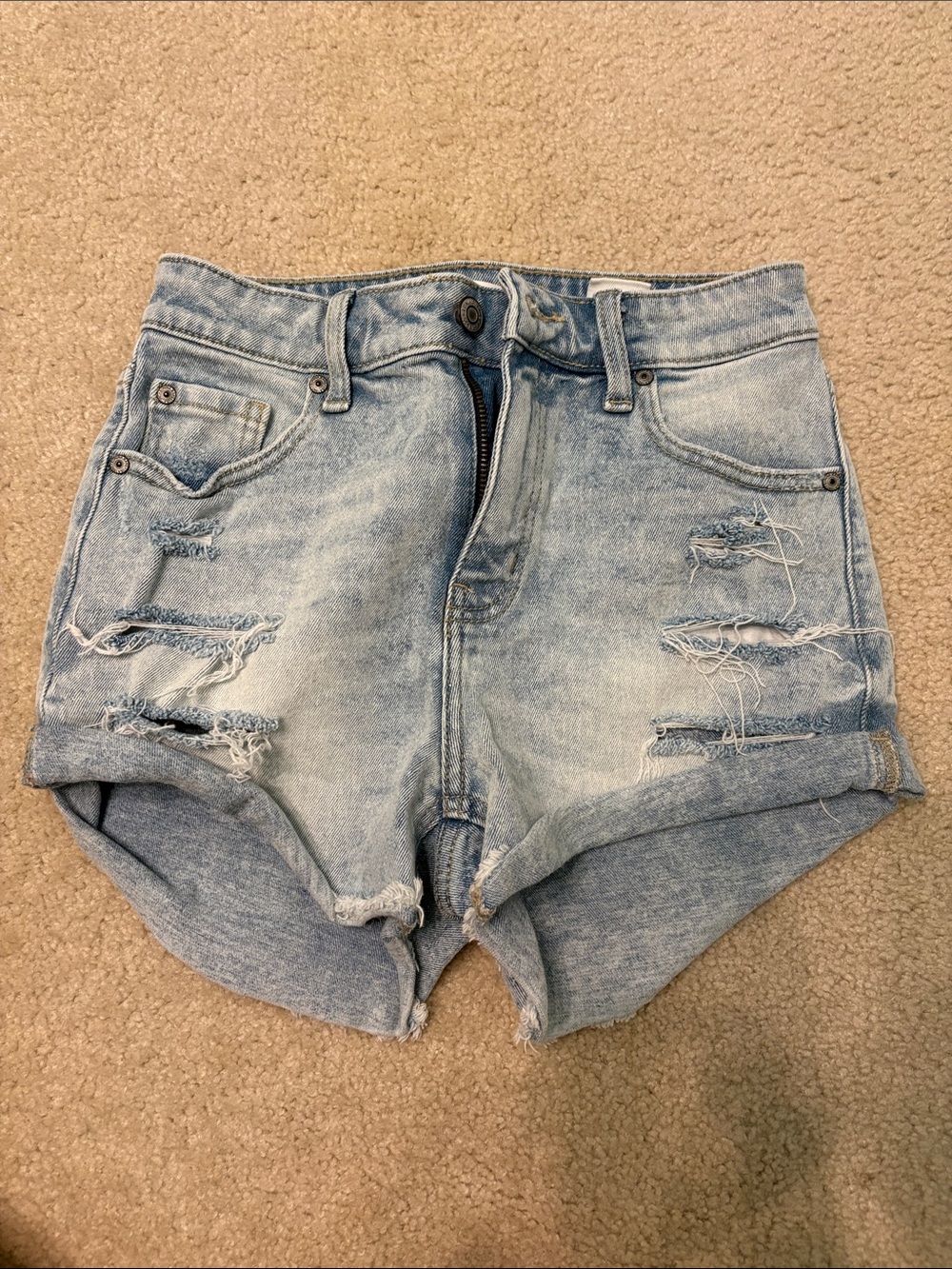 eunina Light Blue Distressed Denim Shorts